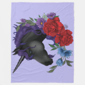 Schwarze Einhorn-Blume Lila Fleecedecke (Vorderseite)