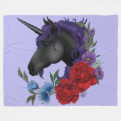 Schwarze Einhorn-Blume Lila Fleecedecke (Vorderseite (Horizontal))
