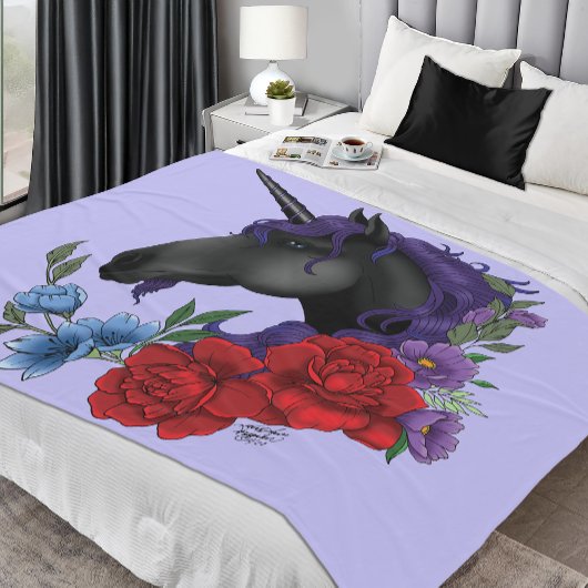 Schwarze Einhorn-Blume Lila Fleecedecke
