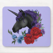 Schwarze Einhorn-Blume Lila Mousepad (Vorne)