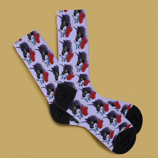 Schwarze Einhorn-Blume Lila Socken