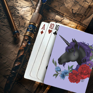 Schwarze Einhorn-Blume Lila Spielkarten