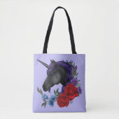 Schwarze Einhorn-Blume Lila Tasche (Vorderseite)