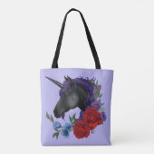 Schwarze Einhorn-Blume Lila Tasche (Rückseite)