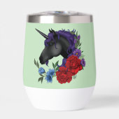 Schwarze Einhorn Lila rote Blume (Vorderseite)