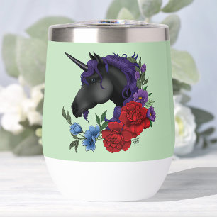 Schwarze Einhorn Lila rote Blume