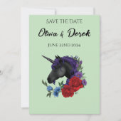 Schwarze Einhorn-Lila Rote Blume Einladung (Vorderseite)