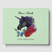 Schwarze Einhorn-Lila Rote Blume Gästebuch (Vorderseite)