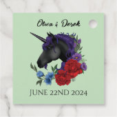 Schwarze Einhorn-Lila Rote Blume Geschenkanhänger (Rückseite)