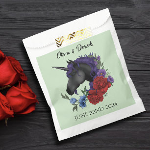 Schwarze Einhorn-Lila Rote Blume Geschenktütchen