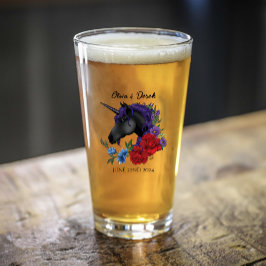 Schwarze Einhorn-Lila Rote Blume Glas