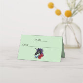 Schwarze Einhorn-Lila Rote Blume Platzkarte (Rückseite)