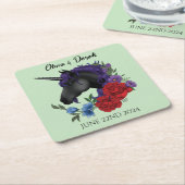 Schwarze Einhorn-Lila Rote Blume Rechteckiger Pappuntersetzer (angewinkelt)