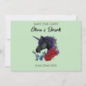 Schwarze Einhorn-Lila Rote Blume Save The Date (Vorderseite)
