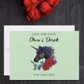 Schwarze Einhorn-Lila Rote Blume Save The Date