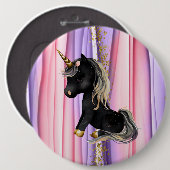 Schwarze Einhorn Rosa Ohren Button (Vorne & Hinten)