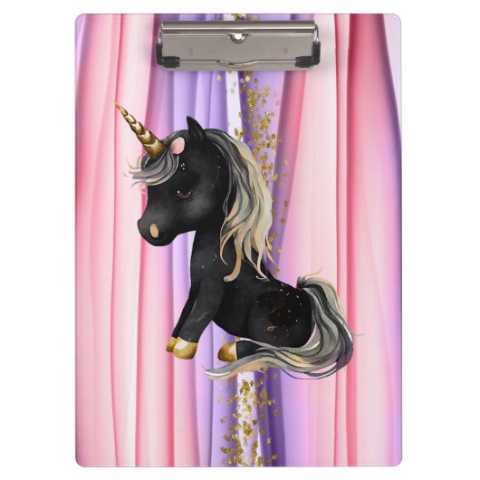 Schwarze Einhorn Rosa Ohren Klemmbrett (Vorderseite)