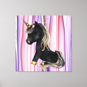 Schwarze Einhorn Rosa Ohren Leinwanddruck