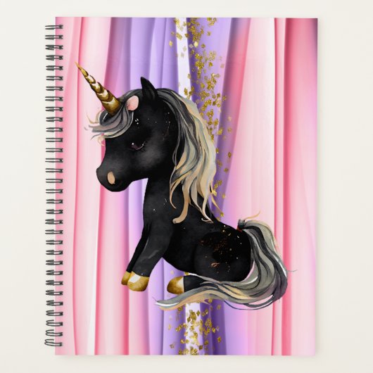 Schwarze Einhorn Rosa Ohren Planer (Vorderseite)