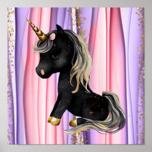 Schwarze Einhorn Rosa Ohren Poster