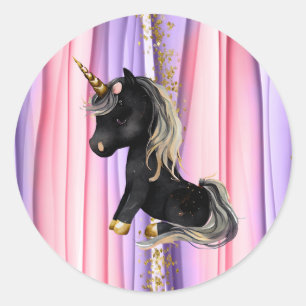 Schwarze Einhorn Rosa Ohren Runder Aufkleber