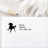 Schwarze Einhorn-Silhouette-Adressenmarken (Insitu)