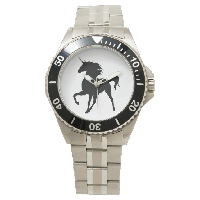Schwarze Einhorn-Silhouette Armbanduhr (Vorderseite)
