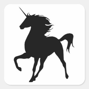 Schwarze Einhorn-Silhouette-Aufkleber Quadratischer Aufkleber