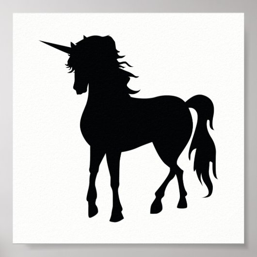 Schwarze Einhorn-Silhouette Poster (Vorne)
