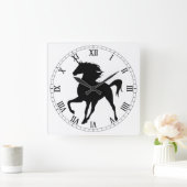 Schwarze Einhorn-Silhouette römische Numerische Uh Quadratische Wanduhr (Zuhause)