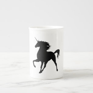 Schwarze Einhorn-Silhouette-Tasse Porzellantasse