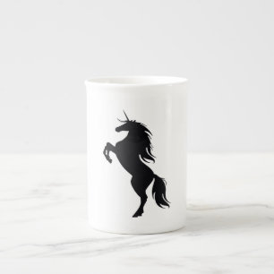 Schwarze Einhorn-Silhouette-Tasse Porzellantasse