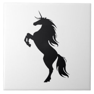 Schwarze Einhorn-Silhouette Tile Fliese