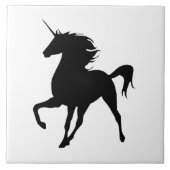 Schwarze Einhorn-Silhouette Tile Fliese (Vorderseite)