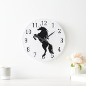 Schwarze Einhorn-Silhouette-Uhr Große Wanduhr (Zuhause)