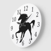 Schwarze Einhorn-Silhouette-Uhr Große Wanduhr (Winkel)