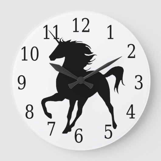 Schwarze Einhorn-Silhouette-Uhr Große Wanduhr (Vorderseite)
