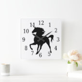 Schwarze Einhorn-Silhouette-Uhr Quadratische Wanduhr (Zuhause)
