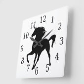 Schwarze Einhorn-Silhouette-Uhr Quadratische Wanduhr (Winkel)