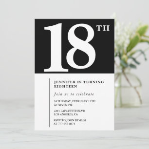 Schwarze Einladung zum 18. Geburtstag Elegant Chic