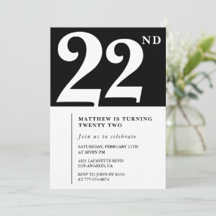 Schwarze Einladung zum 22. Geburtstag Elegant Chic