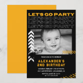 Schwarze Einladung zum 2. Geburtstag Boy Foto Spra (Vorne/Hinten)