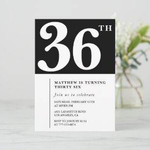 Schwarze Einladung zum 36. Geburtstag Elegant Chic