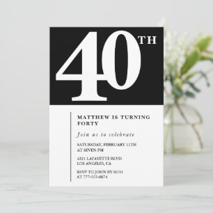 Schwarze Einladung zum 40. Geburtstag Elegant Chic