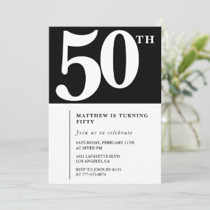 Schwarze Einladung zum 50. Geburtstag Elegant Chic