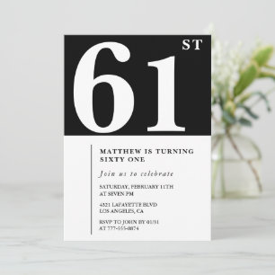 Schwarze Einladung zum 61. Geburtstag Elegant Chic