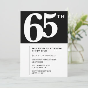 Schwarze Einladung zum 65. Geburtstag Elegant Chic