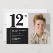 Schwarze Einladungen zum 12. Geburtstag Eleganter (Vorderseite)