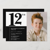 Schwarze Einladungen zum 12. Geburtstag Eleganter (Vorne/Hinten)