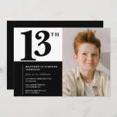 Schwarze Einladungen zum 13. Geburtstag Eleganter (Vorne/Hinten)